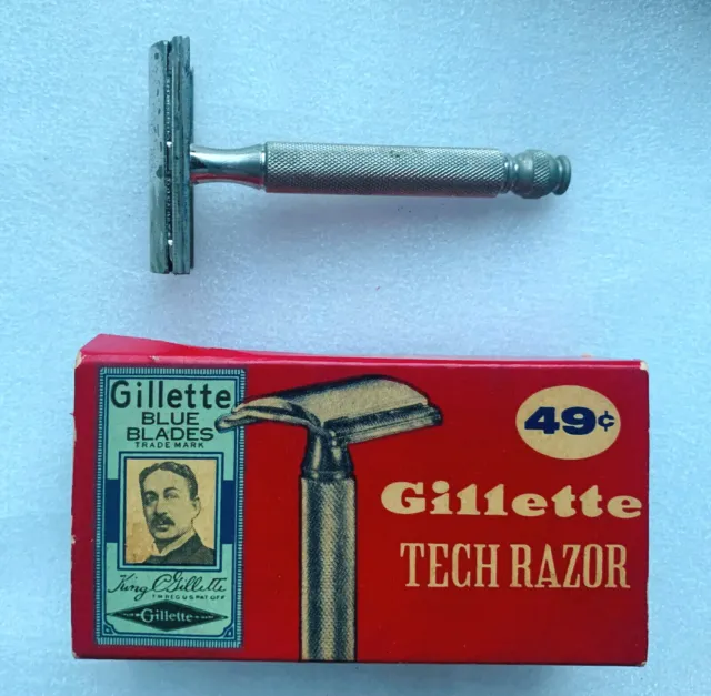 Gillette Safety Tech Razor Vintage With Original Box Shaving Collectible