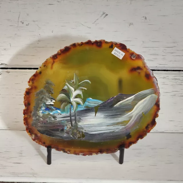 Hand Painted Brazilian Agate Slice Palms, Shore #1601 CRYSTAL, ROCK, HEALING