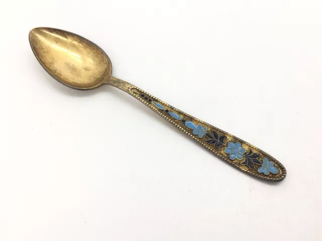 Russian Solid Silver Gilt And Enamel Teaspoon Spoon