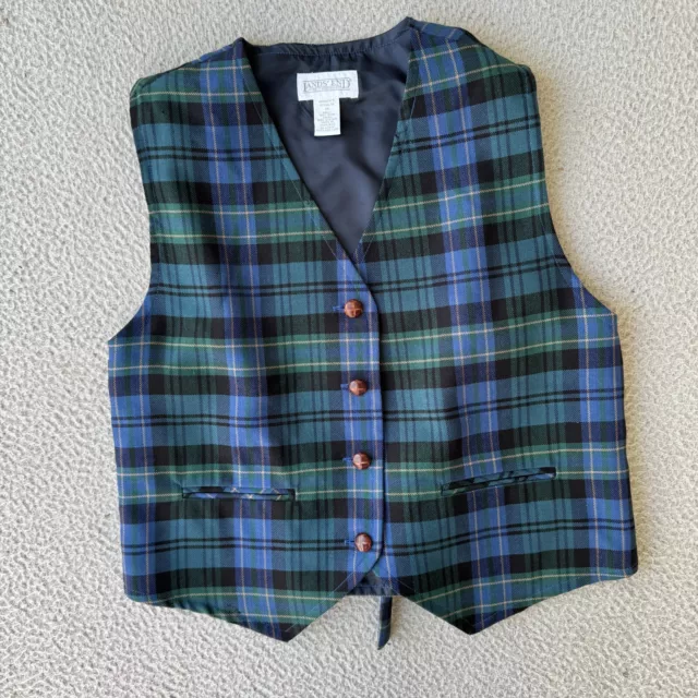 Vintage 90s Lands' End Wool Plaid Vest Womens Medium M Blue Waistcoat