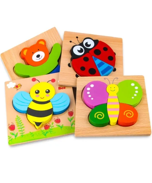 Skyfield Wooden Animal Puzzles with 4 Animal Patterns for Toddlers - New