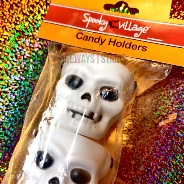 MINI SKULL CANDY BUCKETS Halloween decoration candle holder trick treat horror 3