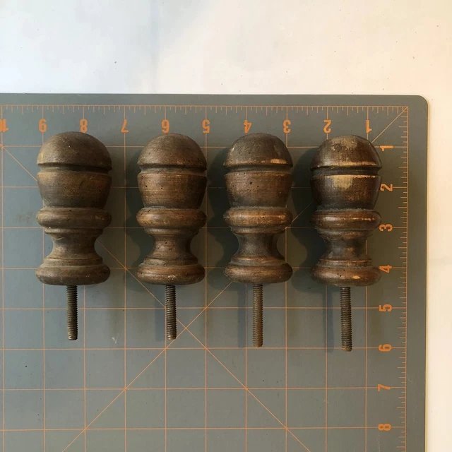 4 Matching Vintage Wooden Finials- Finial Lot Wood
