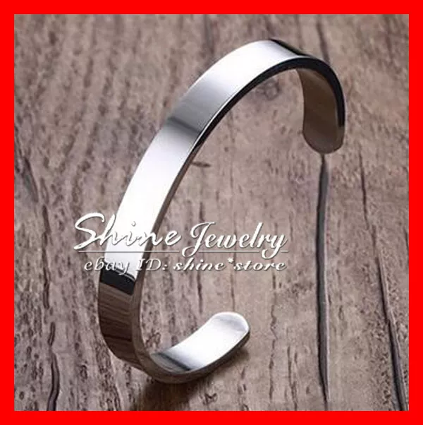 Solid Stainless Steel Plain Polished Engravable Mens Gift Cuff Bangle Bracelet