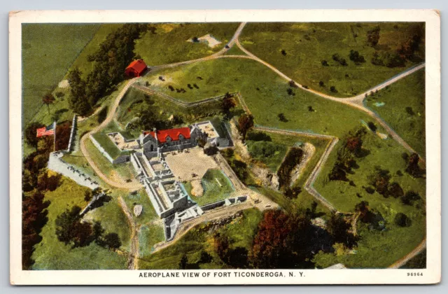 Fort Ticonderoga New York~Aerial View~Vauban Plan~Flag on Wall~1920s Postcard