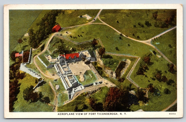 Fort Ticonderoga New York~Aerial View~Vauban Plan~Flag on Wall~1920s Postcard