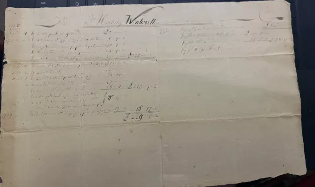 Hunking Wentworth 1730's Ledger Page New Hampshire Original Colonial Document