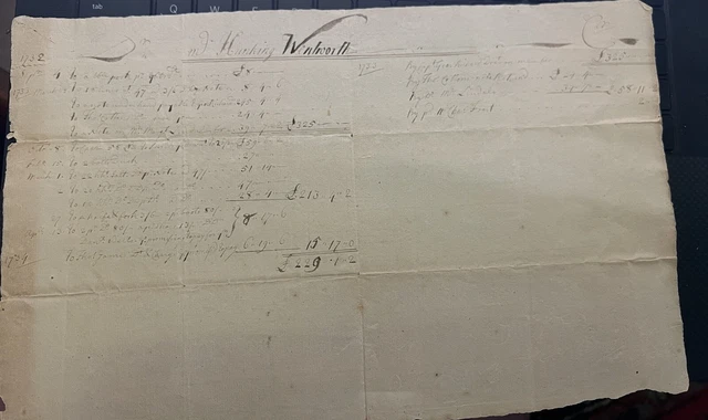 Hunking Wentworth 1730's Ledger Page New Hampshire Original Colonial Document Hunking Wentworth 1730's Ledger Page New Hampshire Original Colonial Document