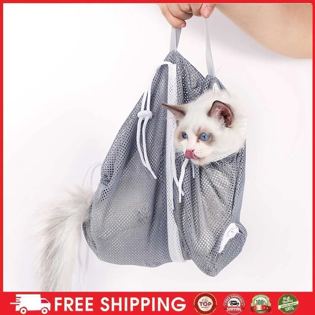 Bolsa de baño para gatos y perros, malla poliéster, sujetadores corte de uñas para mascotas