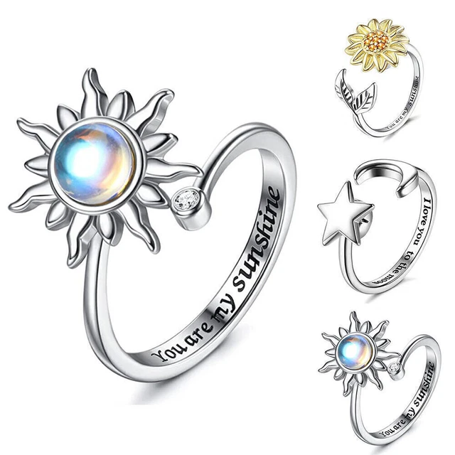 For Women Adjustable Sunflower Spinner Stress Relief Rotatable Spinning Ring NEW