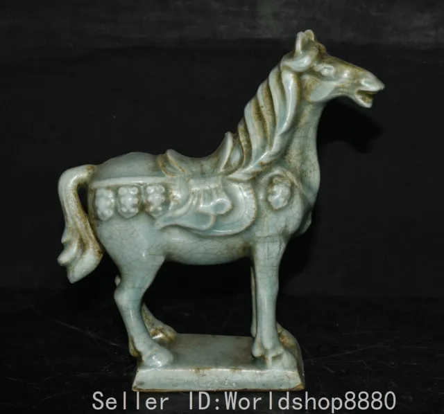 6.4" ancient China Song Dynasty Ru Kiln Porcelain Zodiac Horse statue sculpture