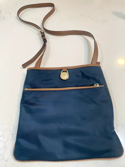 Michael Kors Kempton Crossbody Nylon Navy w/Brown Leather Trim