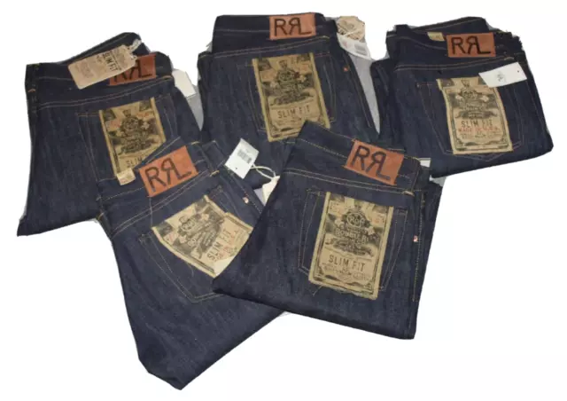 Rrl Ralph Lauren Raw Rigid Slim Fit Button Fly Blue Jeans Core Icon 36 34