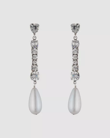 $145 Dannijo Women's Silver Rita Crystal Pearly Post Back Drop Earrings