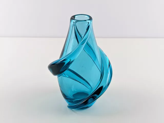 Czech Blue Art Glass Vase, Frantisek Zemek, ZBS, Zelezny Brod, 1950's Sklo Union