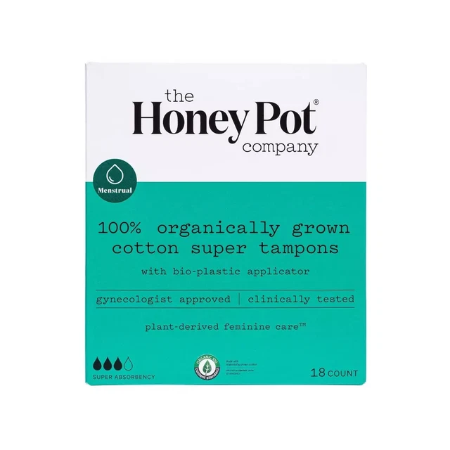 The Honey Pot Co. paquetes de 2 súper tampones algodón 100 % cultivado orgánicamente 18 unidades