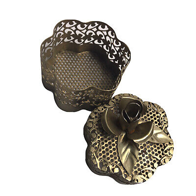 Metal Filigree Flower Shaped Trinket Jewelry Ring Box Rose Leaf Design