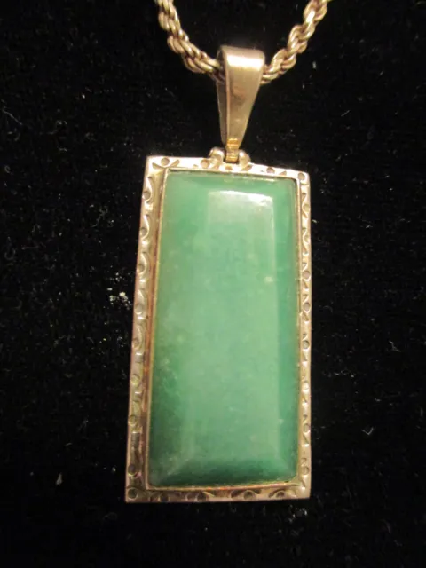 Vintage Taxco Sterling 950 Green Aventurine Stone Drop Pendant Necklace Monteros