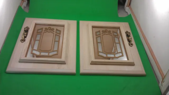 2 Antique Style Cabinet Doors With Mirrors, 2 Handles & 4 Hinges