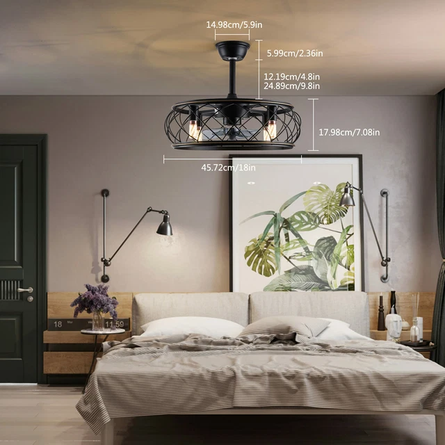 18& RUSTIC FARMHOUSE Ceiling Fan Caged Light Chandelier Lamp Fixture w