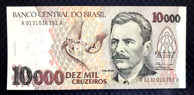 1991 Brazil - 10000 Cruzeiros - P#233 - Xf+/Aunc - Am1