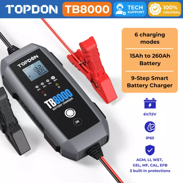 TOPDON TB8000 Automatic Battery Maintainer Lead-Acid Lithium Car Battery Charger