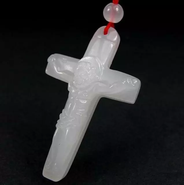 White Afghanistan jade Necklace Natural cross Amulet jade Pendant Pendant