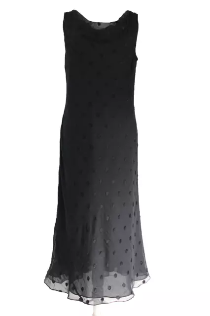 Charter Club Women's Size 12 Black Silk Polka Dot Cowl Neck Bias Cut Maxi Dress