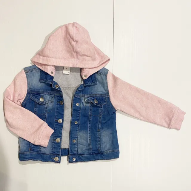 Denim Jacket Girls size 5 Pink Blue Detachable Hood