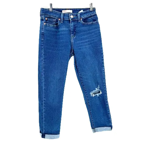 Levi's Signature Boyfriend Distressed Mid Rise Stretch Jeans Women's Size 8 Blue