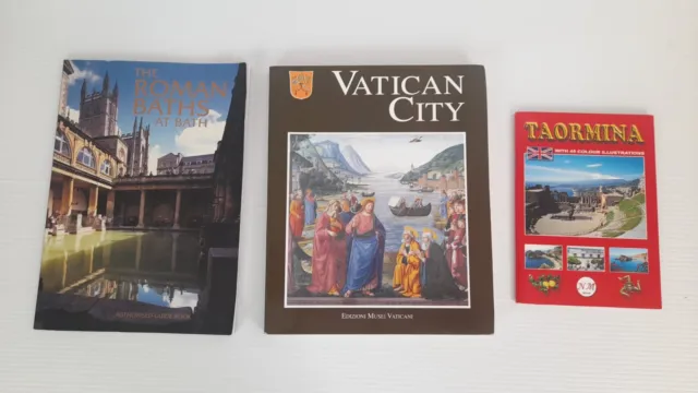 Italy guide books x2  Vatican City & Taormina + The Roman Baths at Bath FP