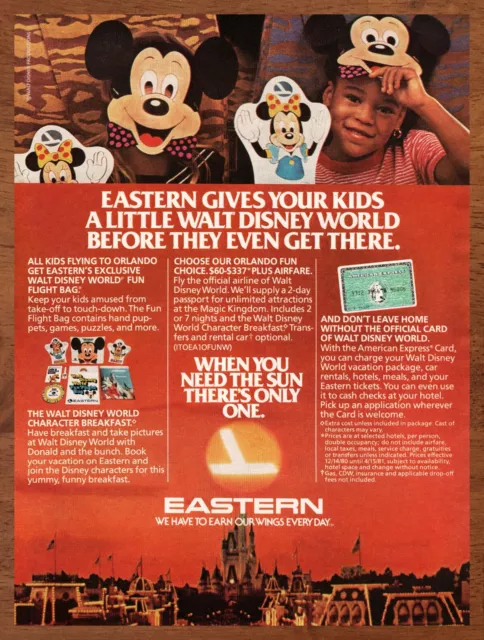 1980 Eastern Airlines Vintage Print Ad/Poster Walt Disney World Mickey Mouse 80s