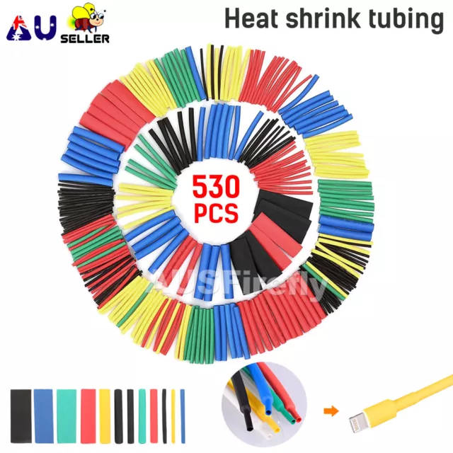 530 pcs Heat Shrink Tubing Tube Assortment Wire Cable Insulation Sleeving Kit AU