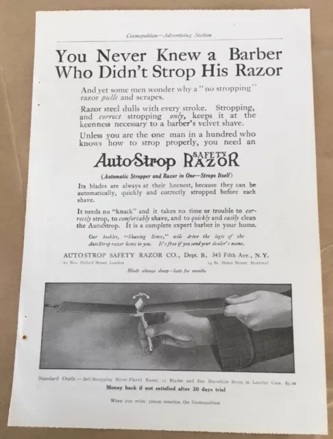 Auto-Strop razor ad 1909 original vintage 1900s illus. art decor men's shaving