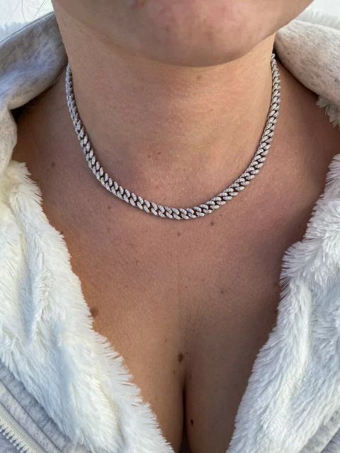 6mm Miami Cuban 14k White Gold Finish Chain Necklace 22" MOISSANITE Mens Ladies