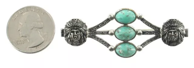 Vintage Navajo Native American Indian Chief Silver Tone Confetti Turquoise Pin 2