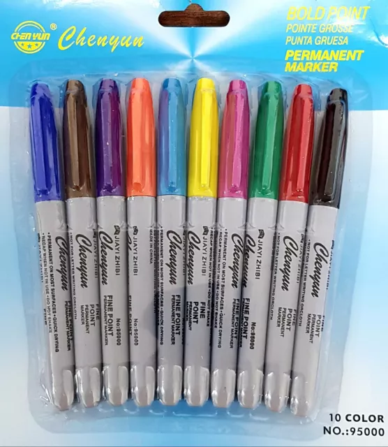 12 Pack Permanent Marker Pens Tip Sharp Bullet Point Multi Assorted Colour Pen