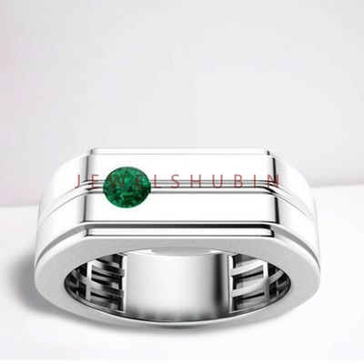 APS Naturel Pierre Précieuse Émeraude Avec 925 Bague en Argent pour Hommes #AP400 