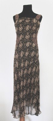 ECI New York 100% Silk Brown Sleeveless Floral Long Dress Size 2