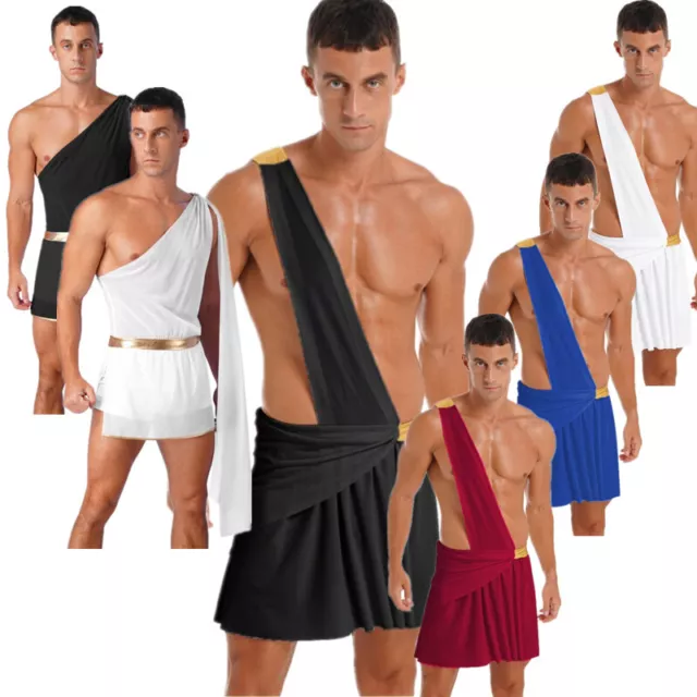 Herren Griechischer Gott Kostüm Römer Toga Gewand Overall Karneval Halloween Set