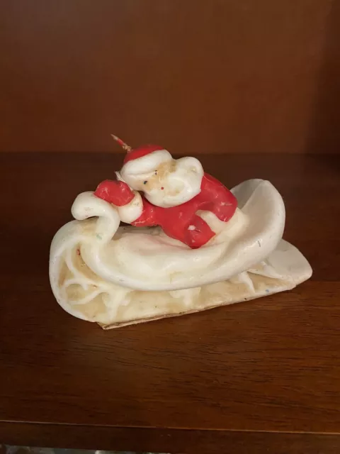 Vintage Unused Tavern Santa Claus in Sled Candle