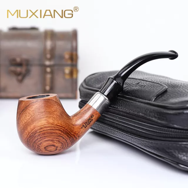 Bent Curved Stem Smoking Pipe Handmade Wooden Tobacco Pipe With Decoration Ring