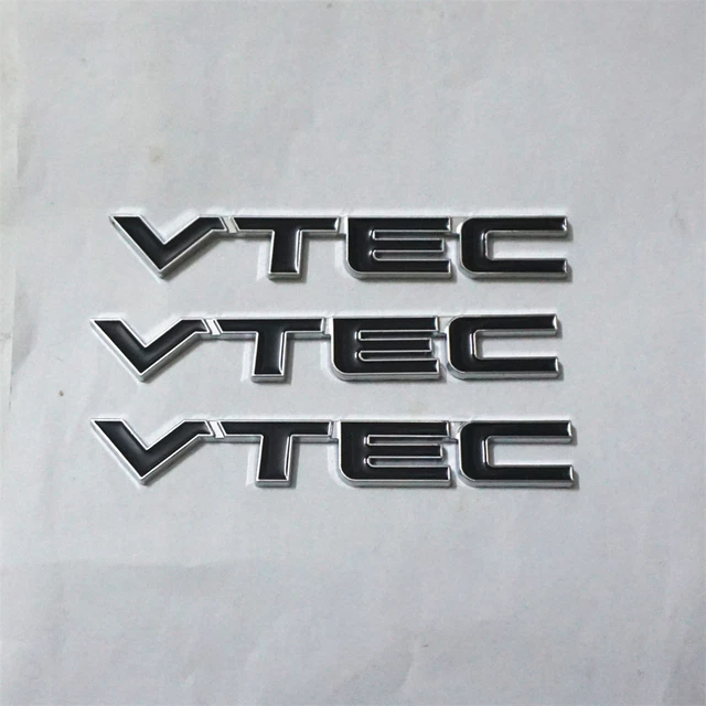 3x Black VTEC Chrome Metal Badge Sticker Emblem Decal 3D Turbo Engine Type Coupe