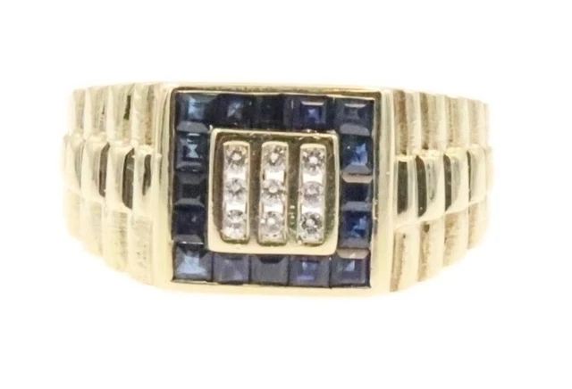 Men's 10KT Yellow Gold Watch Band Style Ring with 1.10 ctw Sapphires & Diamonds Men's 10KT Yellow Gold Watch Band Style Ring with 1.10 ctw Sapphires & Diamonds
