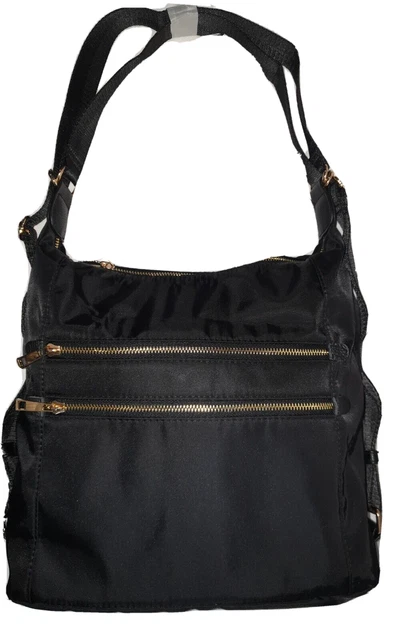 SR Black Leather Hobo Convertible Crossbody Shoulder Backpack Bag - New With Tag