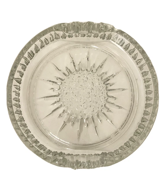 Vintage 70’s Scandinavian Cut Glass Large Sunburst Cigar/Cigarette Ashtray 7”