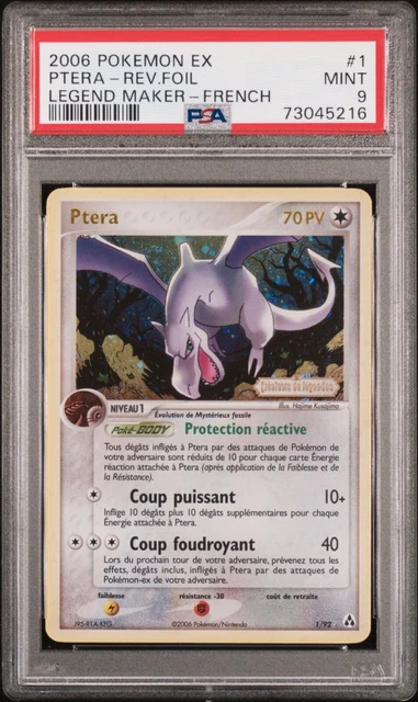 Carte Pokémon Ptera Holo Reverse 1/92 PSA 9 EX Créateurs de légendes - FR 🔥
