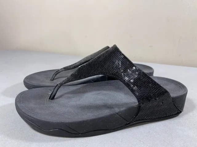 Fitflop Women's A18-001 Black Thong Sandals With Sequins Size 10 2