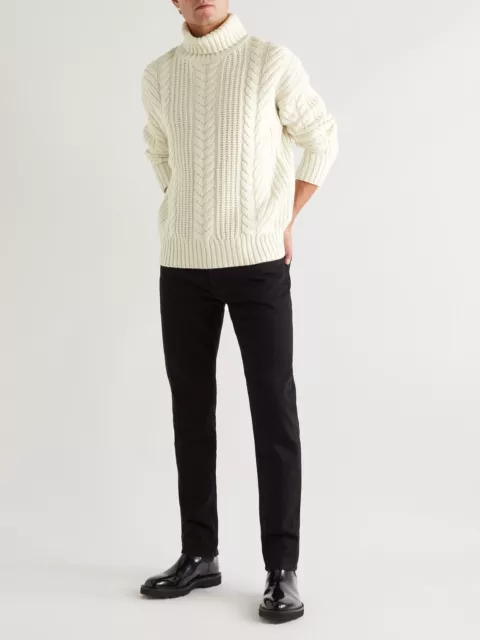 Hugo Boss Men's Merino Wool Thick Cable Knit Turtleneck Sweater White M $500