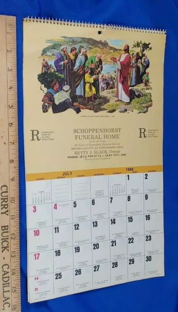 1988 Funeral Home Advertising Calendar VTG Mortician Clay City Indiana